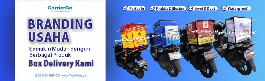 Produk box fiberglass CarrierGo terpasang di motor delivery